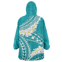 Polynesian Vintage Floral Wearable Blanket Hoodie Teal Motifs LT7 - Polynesian Pride