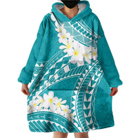Polynesian Vintage Floral Wearable Blanket Hoodie Teal Motifs LT7 - Polynesian Pride