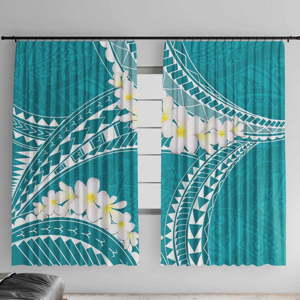 Polynesian Vintage Floral Window Curtain Teal Motifs - Polynesian Pride