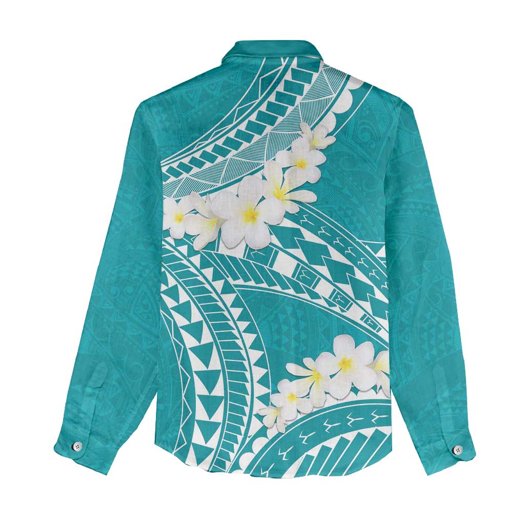 Polynesian Vintage Floral Women Casual Shirt Teal Motifs - Polynesian Pride