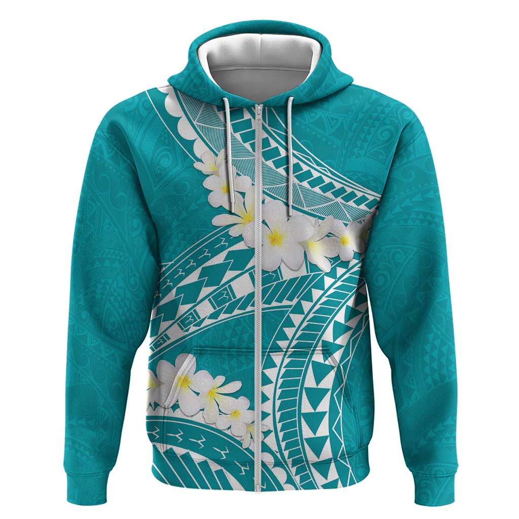 Polynesian Vintage Floral Zip Hoodie Teal Motifs - Polynesian Pride
