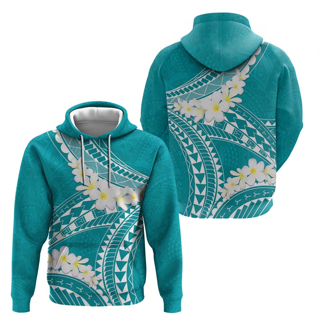 Polynesian Vintage Floral Zip Hoodie Teal Motifs - Polynesian Pride