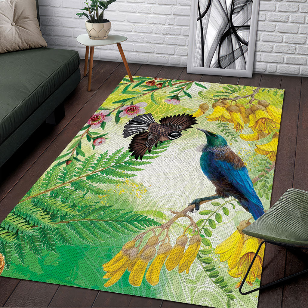 New Zealand Maori Mahuru Area Rug Tui With Pikawakawa Spring Colors LT7 Multicolor - Polynesian Pride