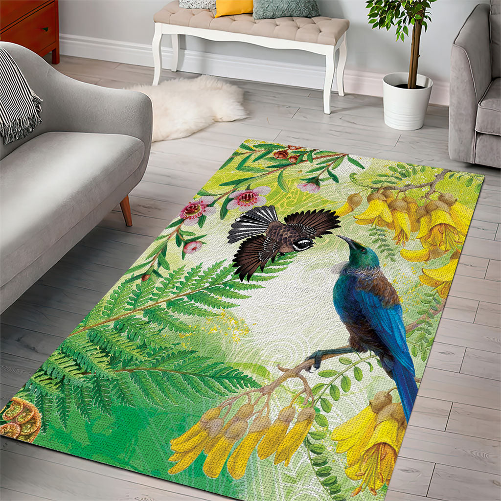 New Zealand Maori Mahuru Area Rug Tui With Pikawakawa Spring Colors LT7 - Polynesian Pride