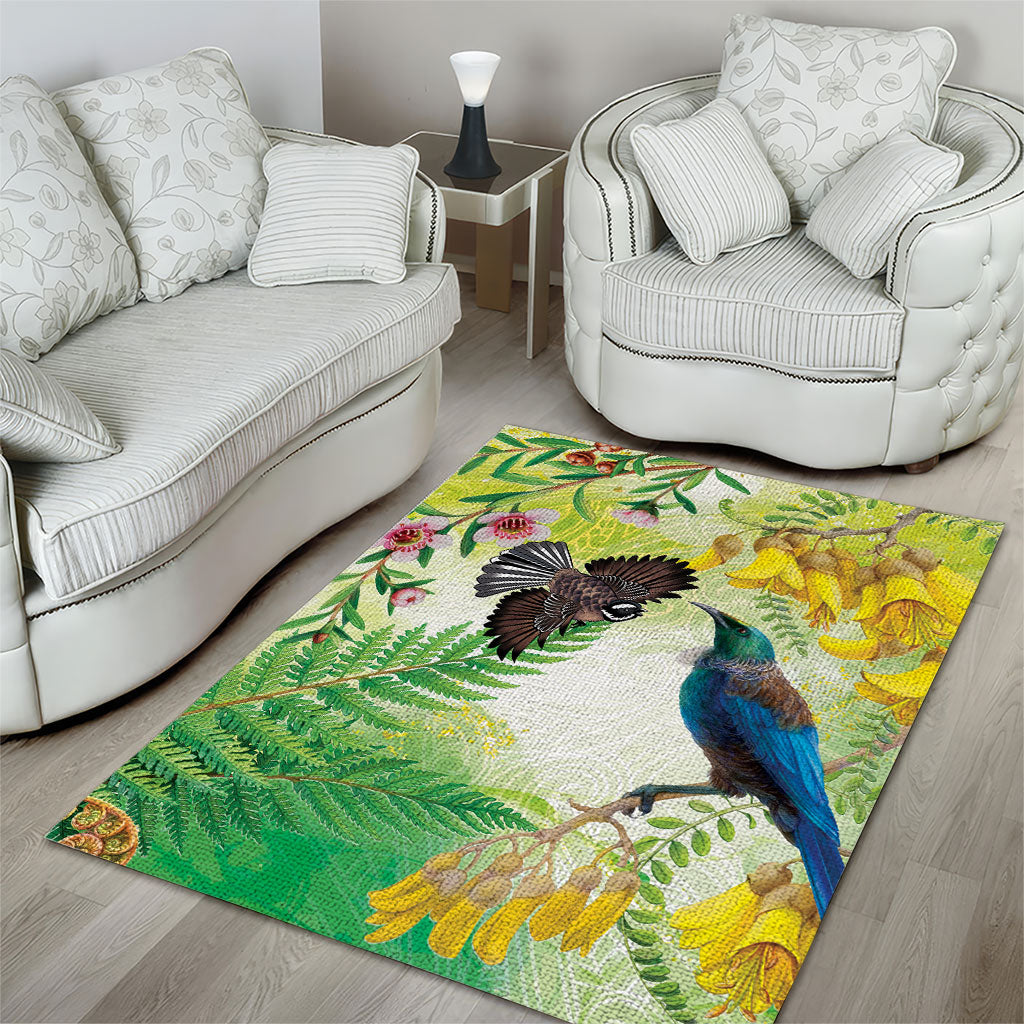 New Zealand Maori Mahuru Area Rug Tui With Pikawakawa Spring Colors LT7 - Polynesian Pride