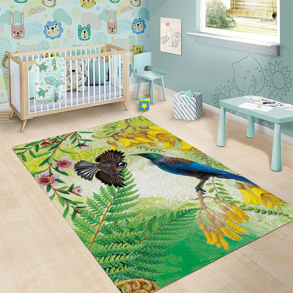 New Zealand Maori Mahuru Area Rug Tui With Pikawakawa Spring Colors LT7 - Polynesian Pride