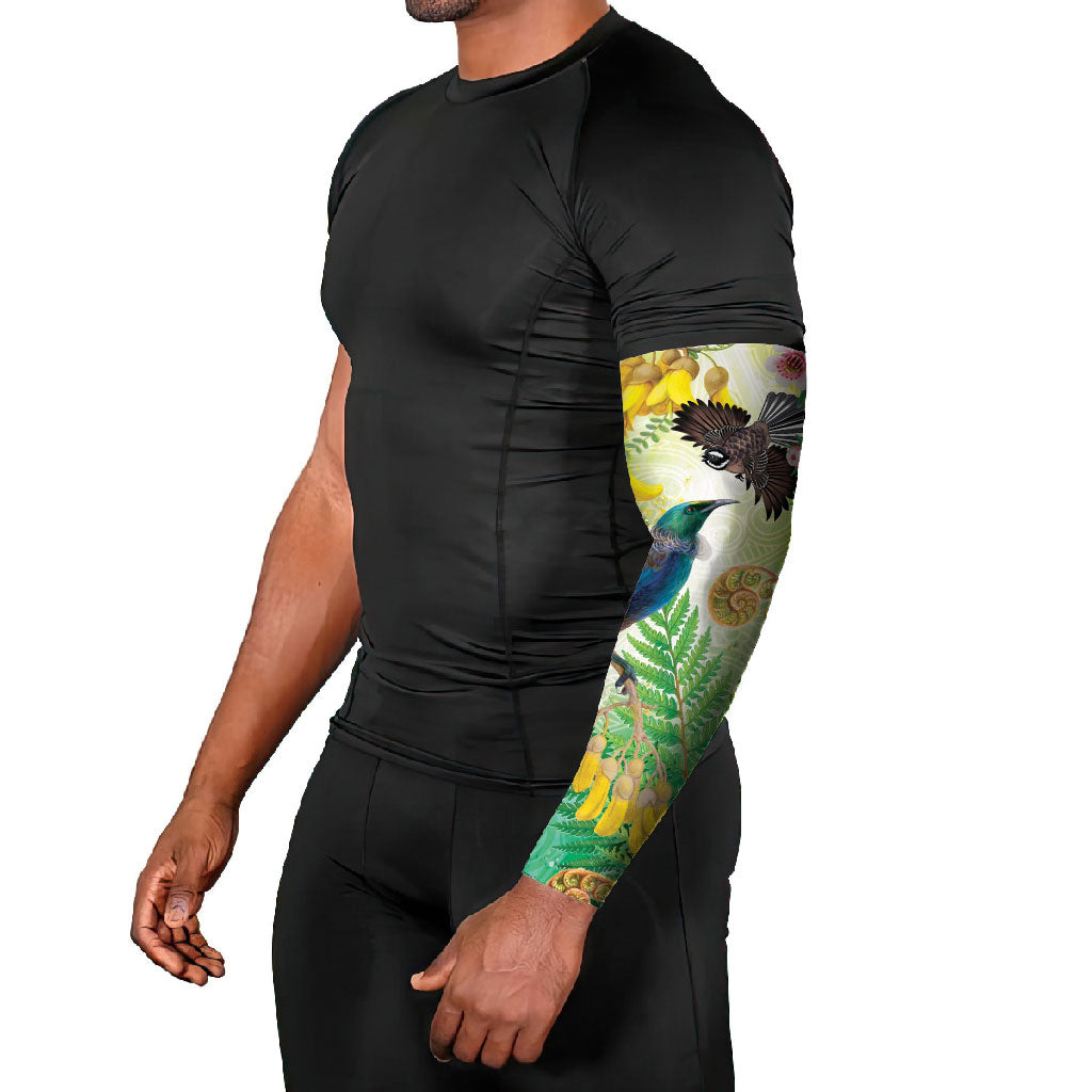 New Zealand Maori Mahuru Arm Sleeves Tui With Pikawakawa Spring Colors LT7 - Polynesian Pride