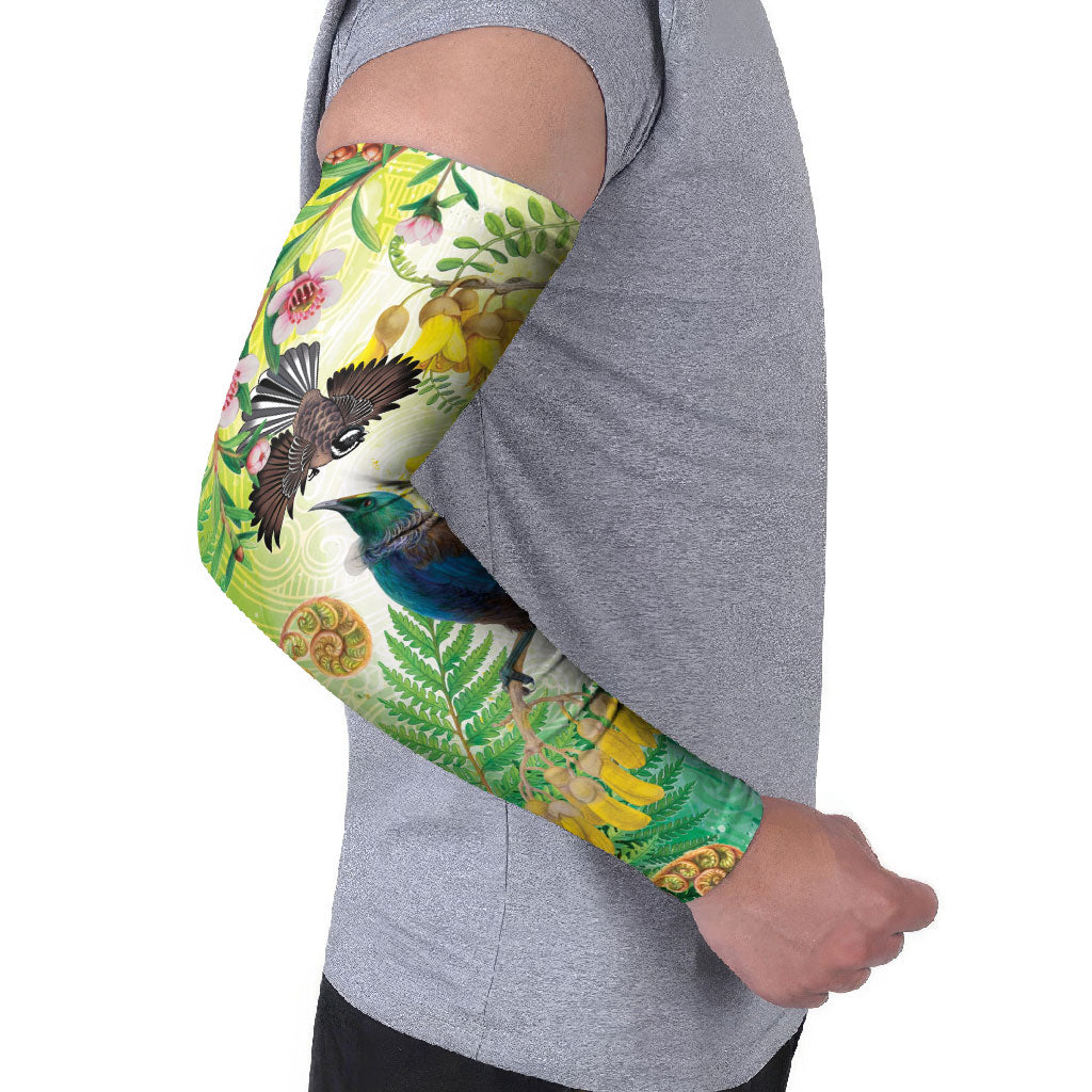 New Zealand Maori Mahuru Arm Sleeves Tui With Pikawakawa Spring Colors LT7 - Polynesian Pride