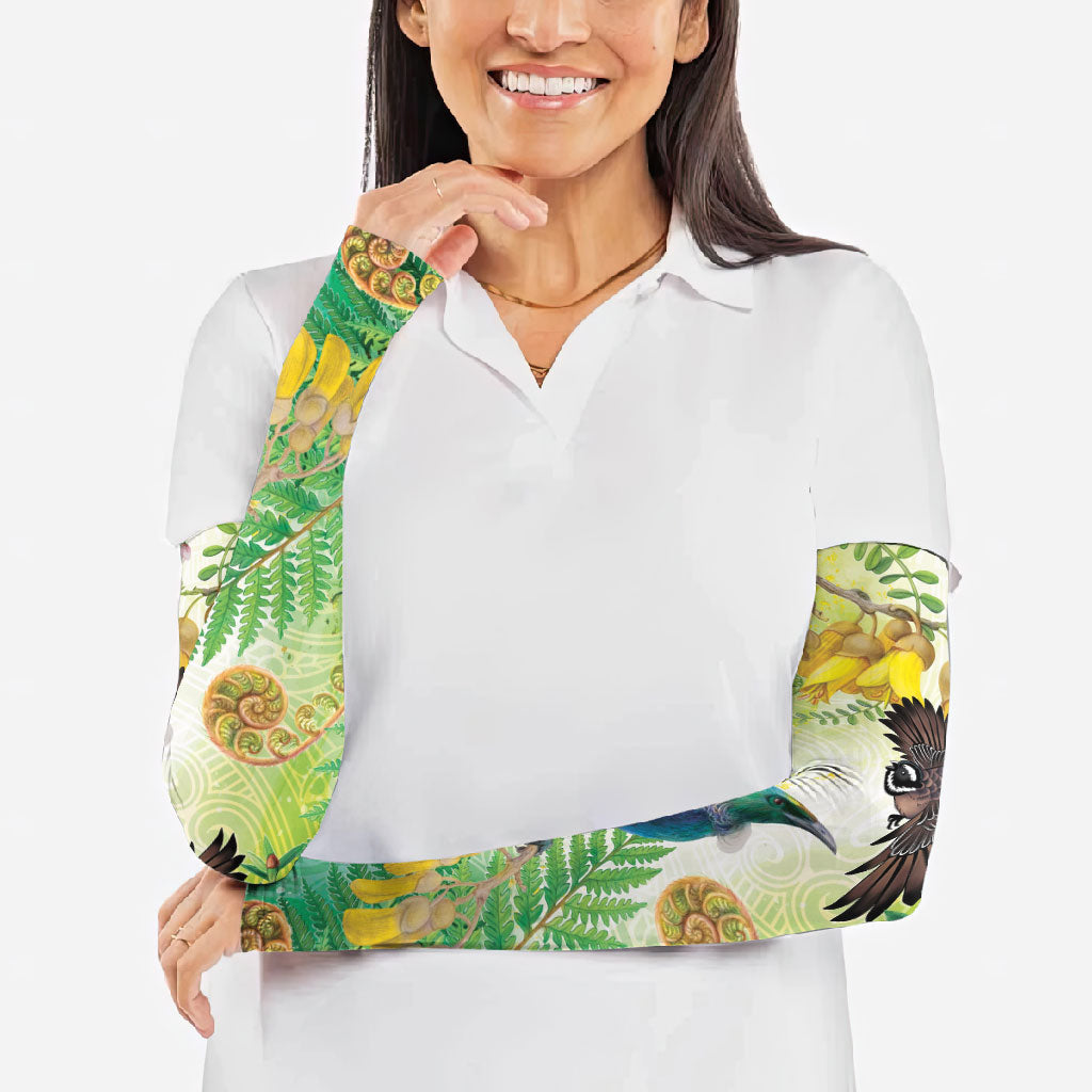 New Zealand Maori Mahuru Arm Sleeves Tui With Pikawakawa Spring Colors LT7 - Polynesian Pride