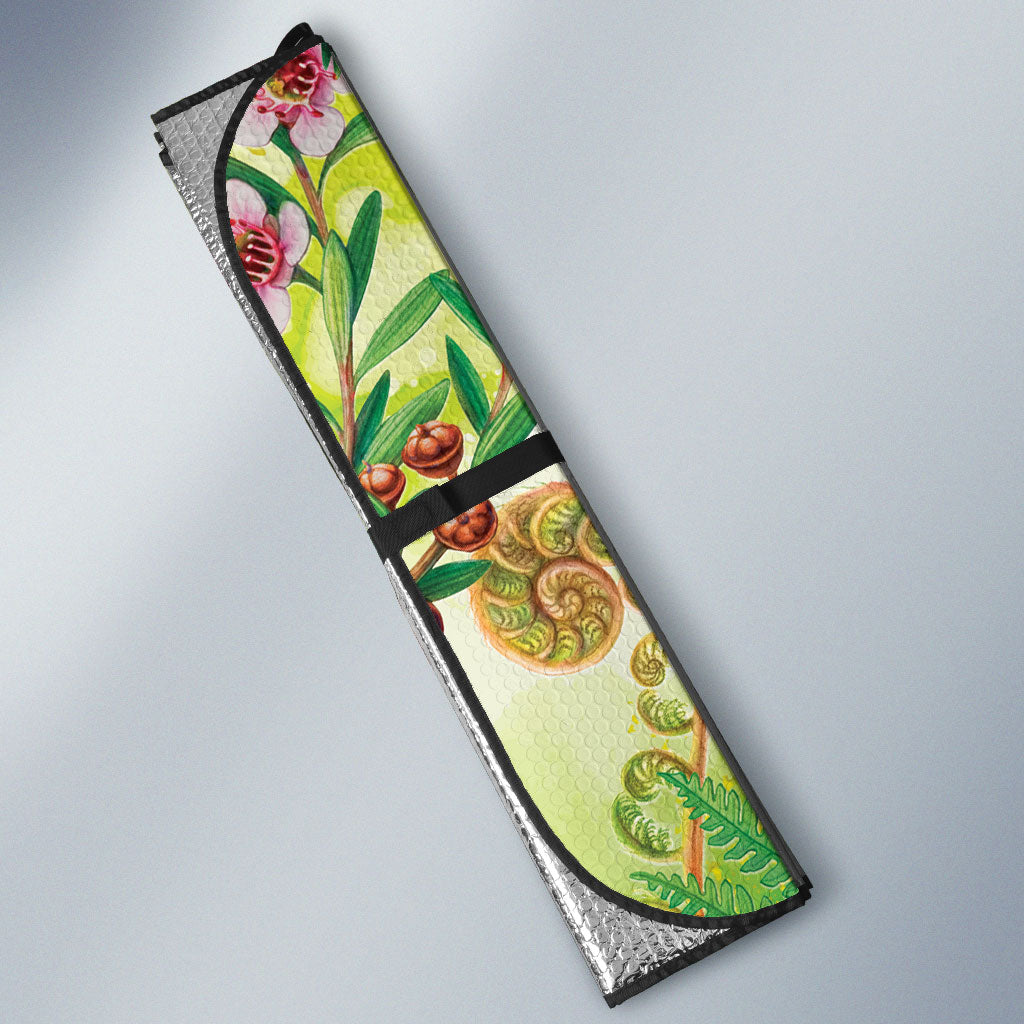 New Zealand Maori Mahuru Auto Sun Shade Tui With Pikawakawa Spring Colors LT7 - Polynesian Pride