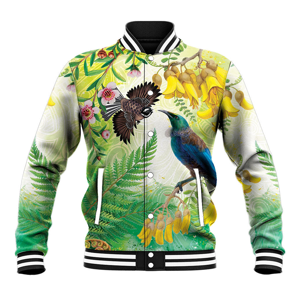New Zealand Maori Mahuru Baseball Jacket Tui With Pikawakawa Spring Colors LT7 Unisex Multicolor - Polynesian Pride