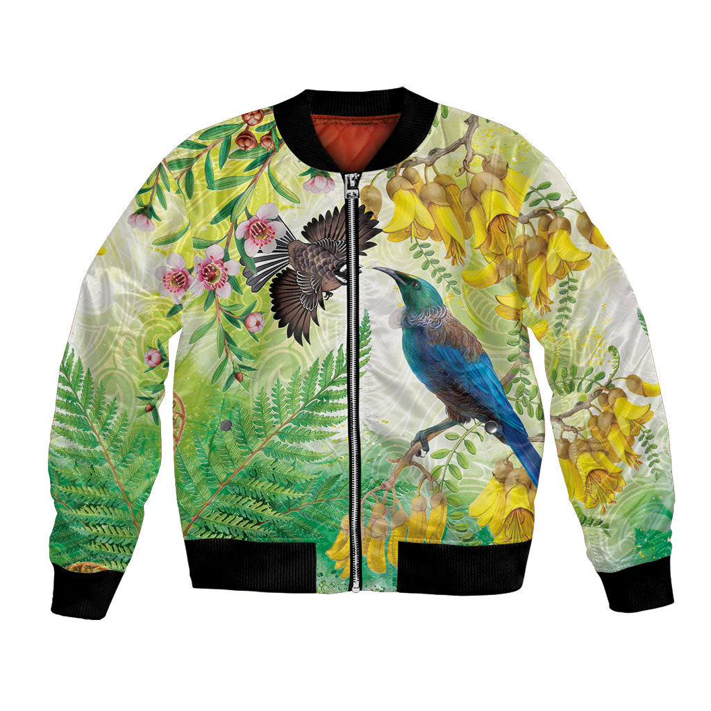 New Zealand Maori Mahuru Bomber Jacket Tui With Pikawakawa Spring Colors LT7 Unisex Multicolor - Polynesian Pride