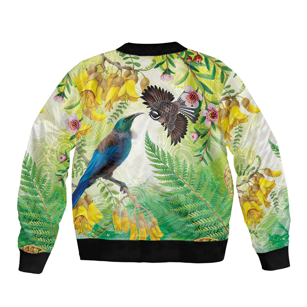 New Zealand Maori Mahuru Bomber Jacket Tui With Pikawakawa Spring Colors LT7 - Polynesian Pride