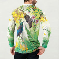New Zealand Maori Mahuru Button Sweatshirt Tui With Pikawakawa Spring Colors LT7 - Polynesian Pride