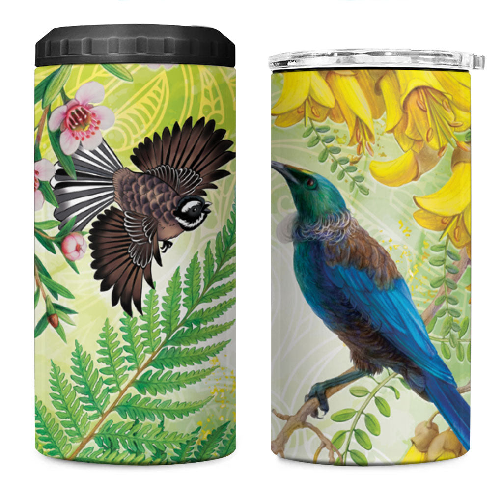 New Zealand Maori Mahuru 4 in 1 Can Cooler Tumbler Tui With Pikawakawa Spring Colors LT7 One Size: 16 oz Multicolor - Polynesian Pride