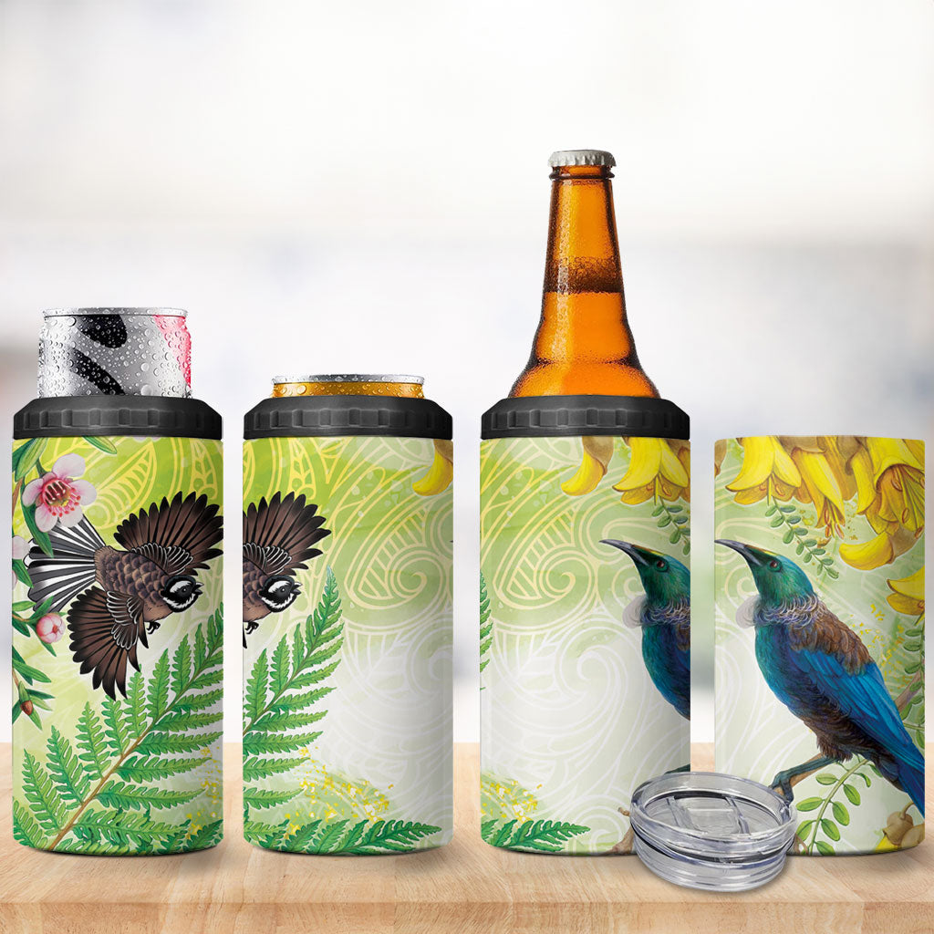 New Zealand Maori Mahuru 4 in 1 Can Cooler Tumbler Tui With Pikawakawa Spring Colors LT7 - Polynesian Pride