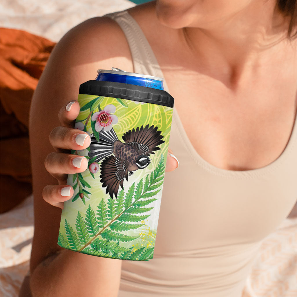 New Zealand Maori Mahuru 4 in 1 Can Cooler Tumbler Tui With Pikawakawa Spring Colors LT7 - Polynesian Pride