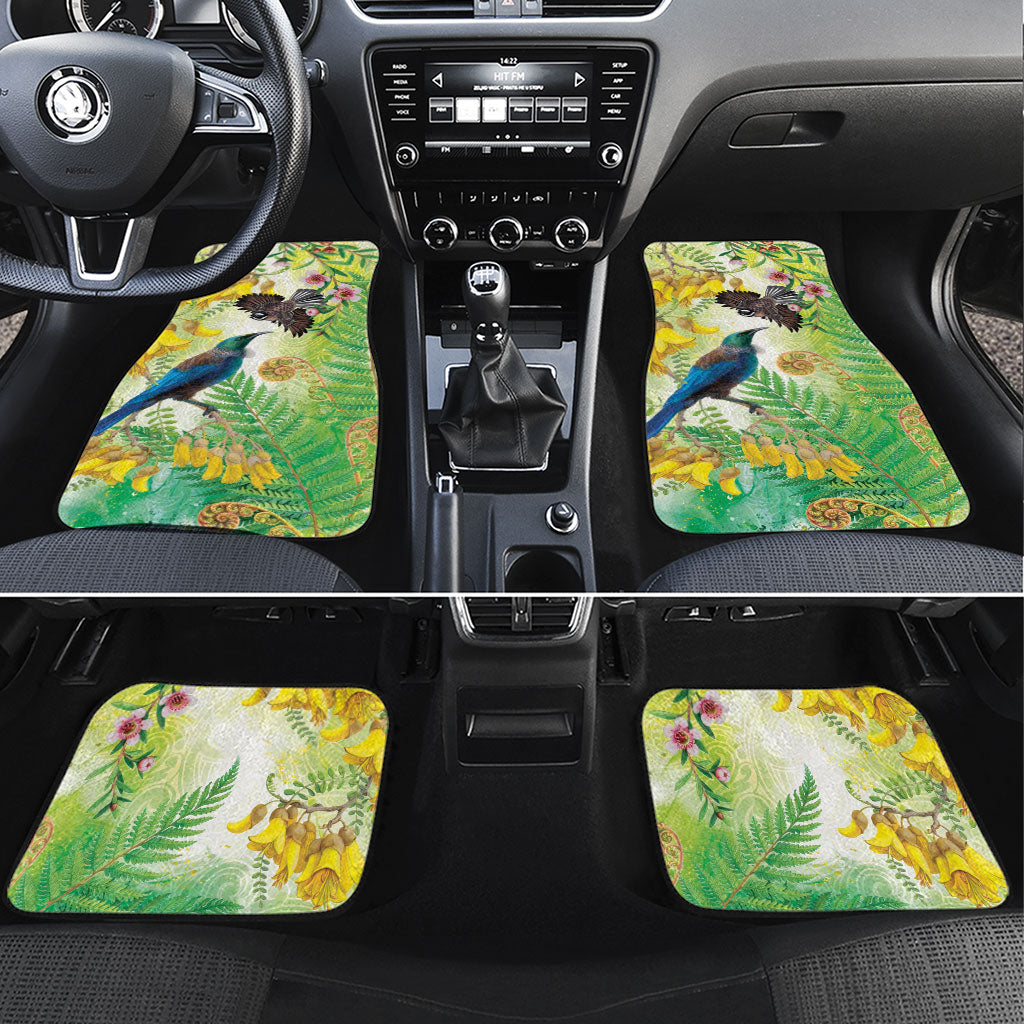 New Zealand Maori Mahuru Car Mats Tui With Pikawakawa Spring Colors LT7 Set 4pcs Multicolor - Polynesian Pride