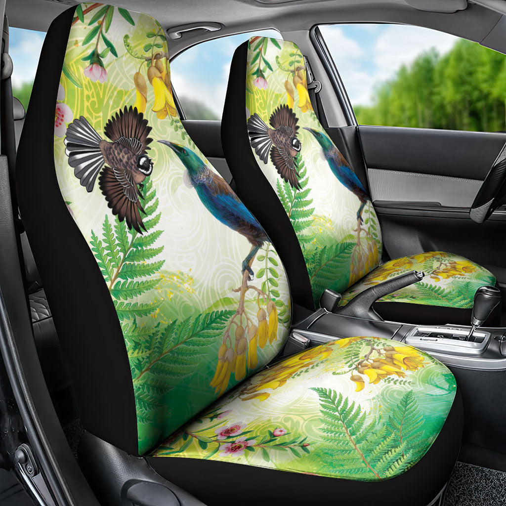 New Zealand Maori Mahuru Car Seat Cover Tui With Pikawakawa Spring Colors LT7 - Polynesian Pride