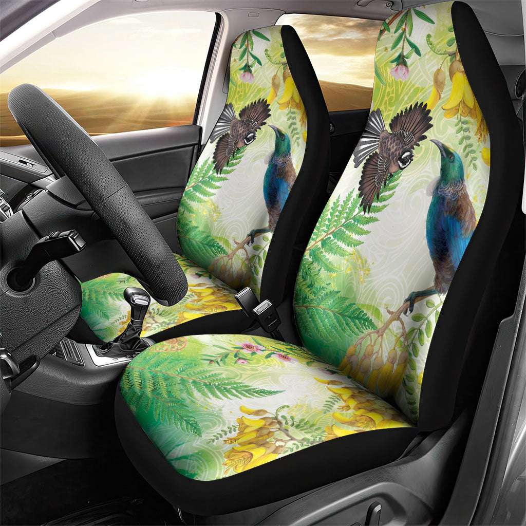 New Zealand Maori Mahuru Car Seat Cover Tui With Pikawakawa Spring Colors LT7 - Polynesian Pride