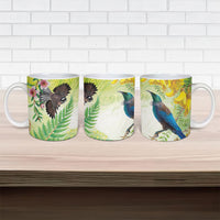 New Zealand Maori Mahuru Ceramic Mug Tui With Pikawakawa Spring Colors LT7 - Polynesian Pride