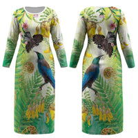 New Zealand Maori Mahuru Couples Matching Long Sleeve Bodycon Dress and Hawaiian Shirt Tui With Pikawakawa Spring Colors LT7 - Polynesian Pride
