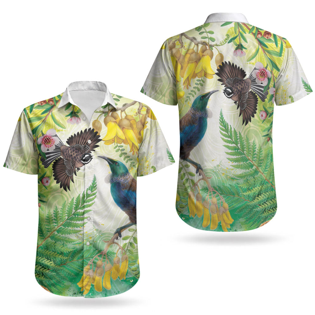 New Zealand Maori Mahuru Couples Matching Mermaid Dress and Hawaiian Shirt Tui With Pikawakawa Spring Colors LT7 - Polynesian Pride