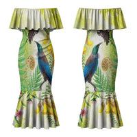 New Zealand Maori Mahuru Couples Matching Mermaid Dress and Hawaiian Shirt Tui With Pikawakawa Spring Colors LT7 - Polynesian Pride