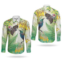 New Zealand Maori Mahuru Couples Matching Puletasi and Long Sleeve Button Shirt Tui With Pikawakawa Spring Colors LT7 - Polynesian Pride