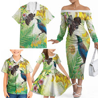 New Zealand Maori Mahuru Family Matching Off The Shoulder Long Sleeve Dress and Hawaiian Shirt Tui With Pikawakawa Spring Colors LT7 - Polynesian Pride
