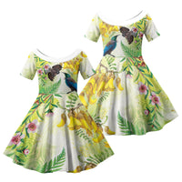 New Zealand Maori Mahuru Family Matching Tank Maxi Dress and Hawaiian Shirt Tui With Pikawakawa Spring Colors LT7 Daughter's Dress Multicolor - Polynesian Pride