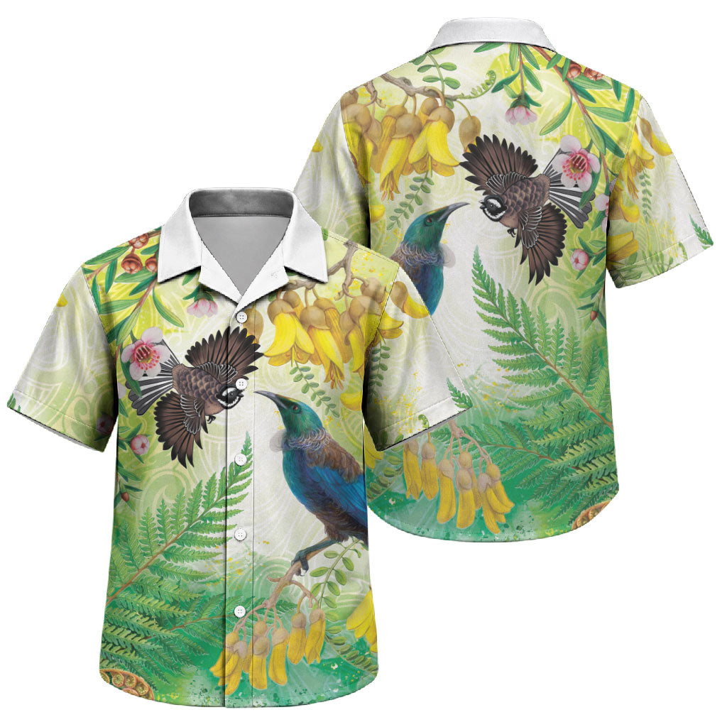 New Zealand Maori Mahuru Family Matching Tank Maxi Dress and Hawaiian Shirt Tui With Pikawakawa Spring Colors LT7 Son's Shirt Multicolor - Polynesian Pride