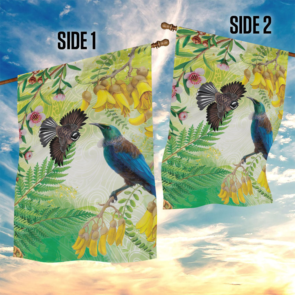 New Zealand Maori Mahuru Garden Flag Tui With Pikawakawa Spring Colors LT7 - Polynesian Pride