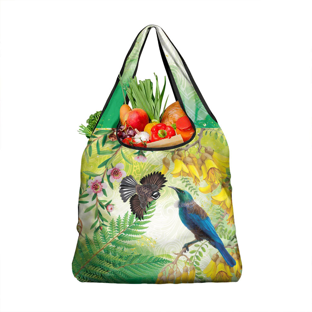 New Zealand Maori Mahuru Grocery Bag Tui With Pikawakawa Spring Colors LT7 1-pack One Size Multicolor - Polynesian Pride