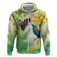 New Zealand Maori Mahuru Hoodie Tui With Pikawakawa Spring Colors LT7 Zip Hoodie Multicolor - Polynesian Pride