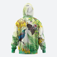 New Zealand Maori Mahuru Hoodie Tui With Pikawakawa Spring Colors LT7 - Polynesian Pride