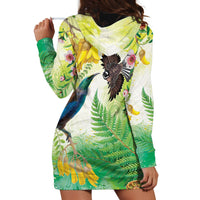 New Zealand Maori Mahuru Hoodie Dress Tui With Pikawakawa Spring Colors LT7 - Polynesian Pride
