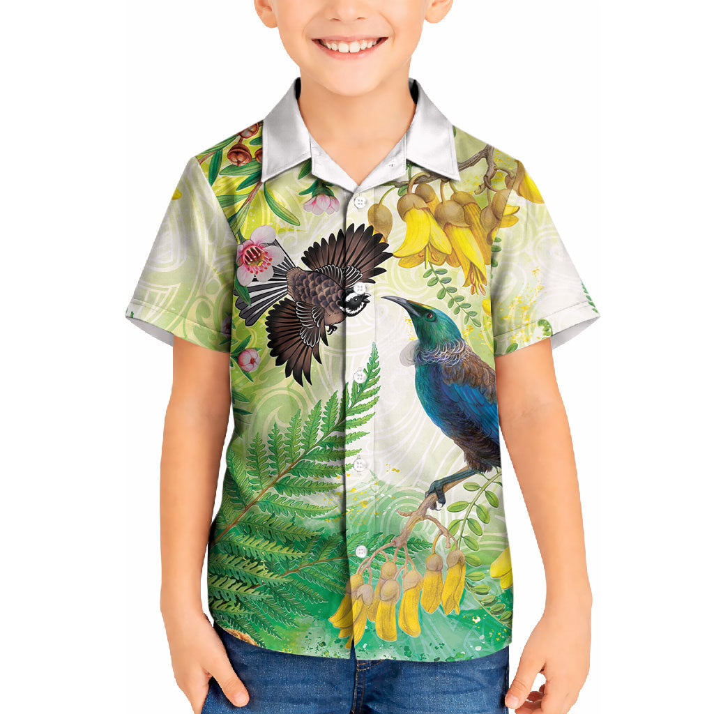 New Zealand Maori Mahuru Kid Hawaiian Shirt Tui With Pikawakawa Spring Colors LT7 Kid Multicolor - Polynesian Pride