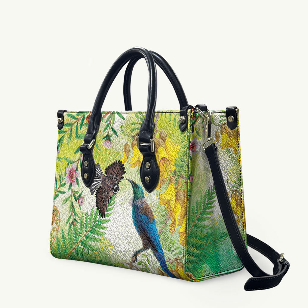 New Zealand Maori Mahuru Leather Bag Tui With Pikawakawa Spring Colors LT7 Multicolor - Polynesian Pride