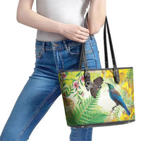 New Zealand Maori Mahuru Leather Tote Bag Tui With Pikawakawa Spring Colors LT7 - Polynesian Pride