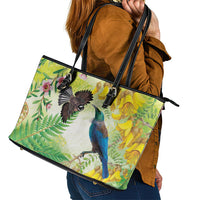 New Zealand Maori Mahuru Leather Tote Bag Tui With Pikawakawa Spring Colors LT7 - Polynesian Pride