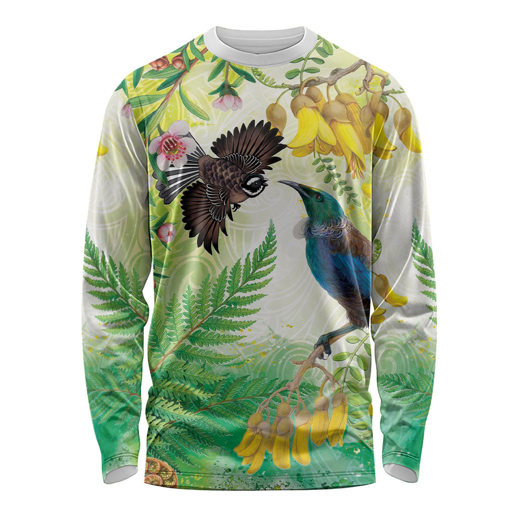New Zealand Maori Mahuru Long Sleeve Shirt Tui With Pikawakawa Spring Colors LT7 Unisex Multicolor - Polynesian Pride