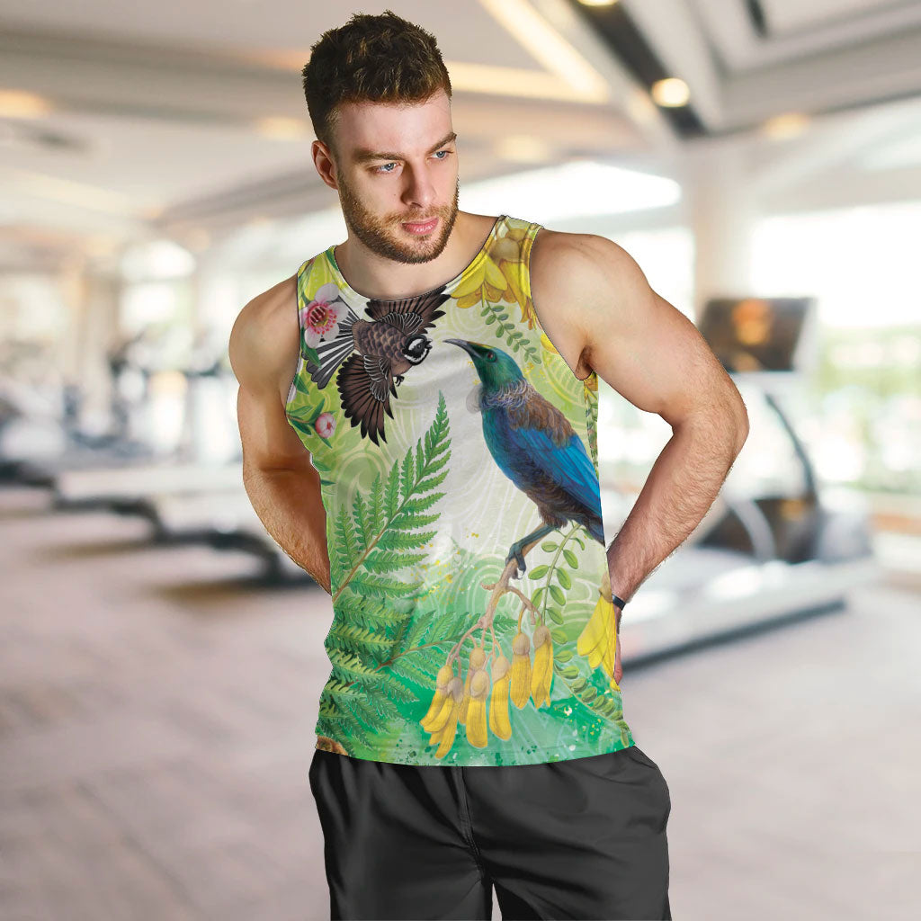 New Zealand Maori Mahuru Men Tank Top Tui With Pikawakawa Spring Colors LT7 Multicolor - Polynesian Pride