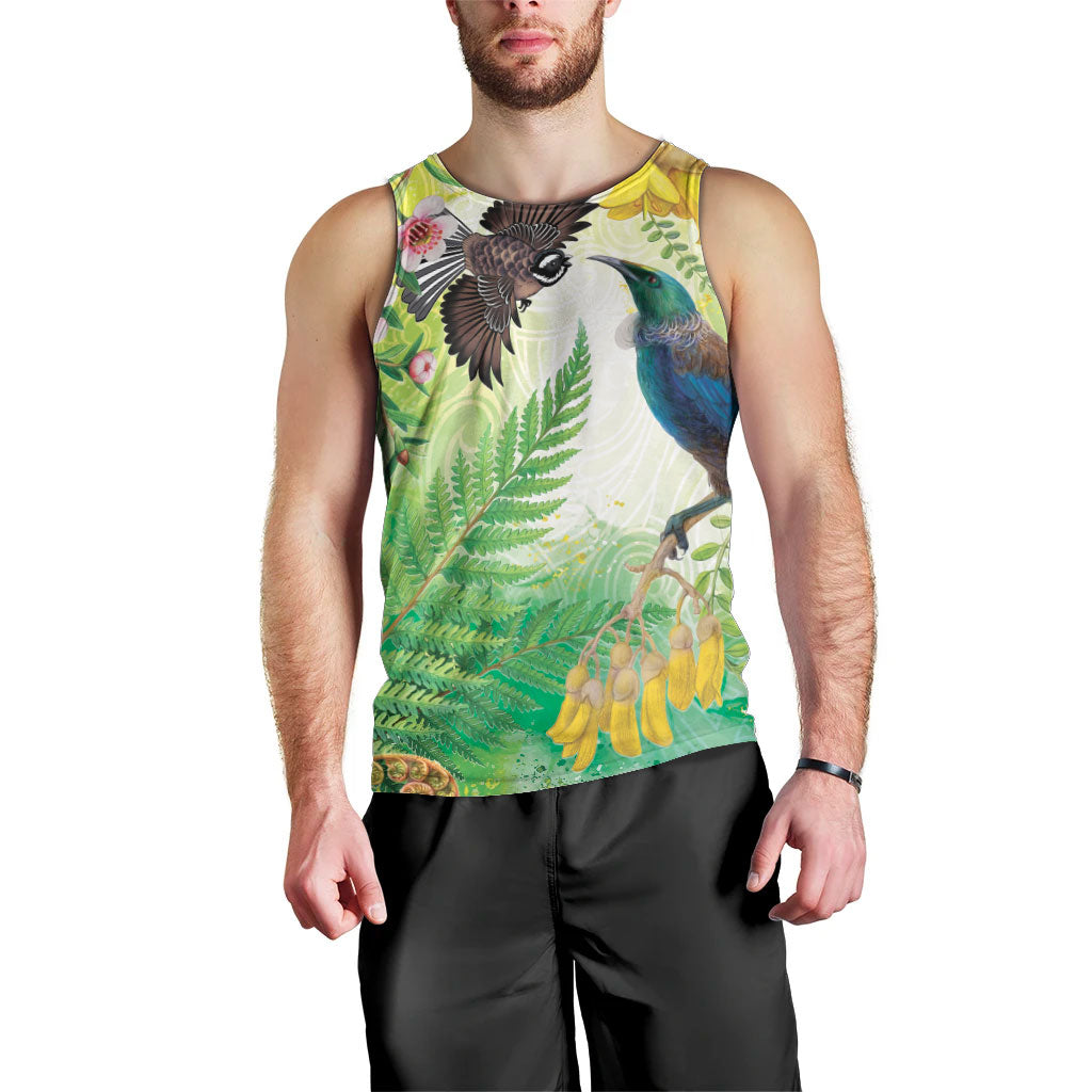 New Zealand Maori Mahuru Men Tank Top Tui With Pikawakawa Spring Colors LT7 - Polynesian Pride