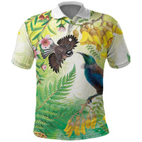 New Zealand Maori Mahuru Polo Shirt Tui With Pikawakawa Spring Colors LT7 Multicolor - Polynesian Pride