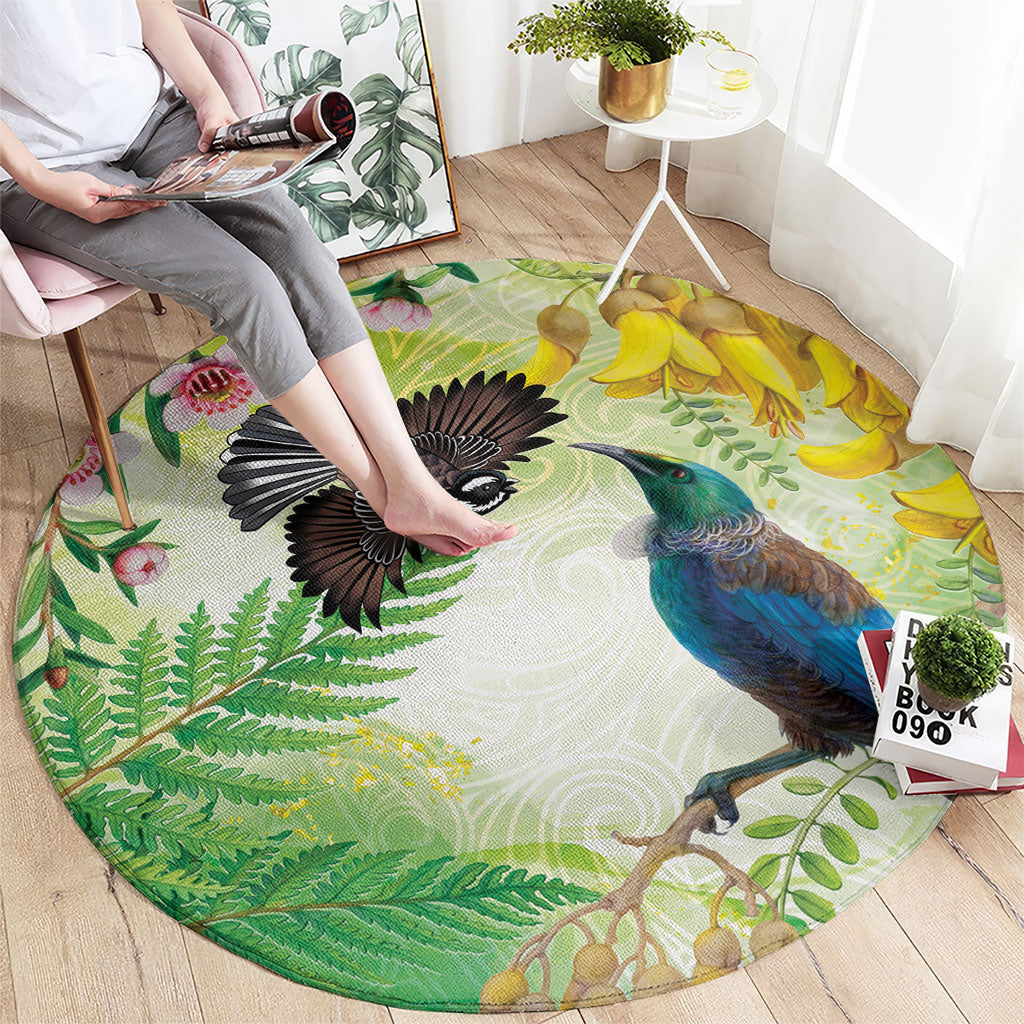 New Zealand Maori Mahuru Round Carpet Tui With Pikawakawa Spring Colors LT7 - Polynesian Pride