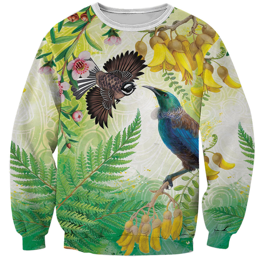 New Zealand Maori Mahuru Sweatshirt Tui With Pikawakawa Spring Colors LT7 Unisex Multicolor - Polynesian Pride