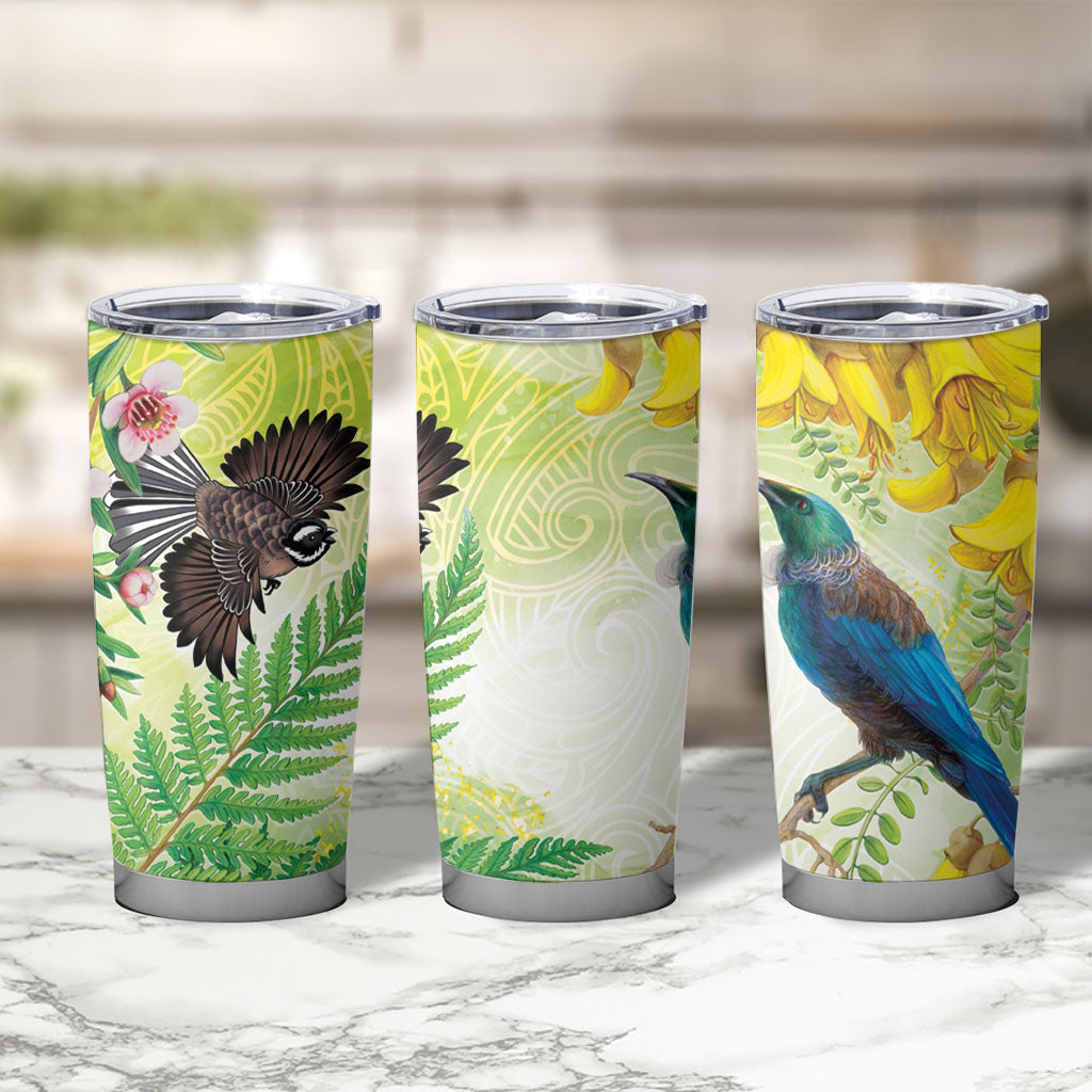 New Zealand Maori Mahuru Tumbler Cup Tui With Pikawakawa Spring Colors LT7 - Polynesian Pride