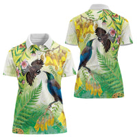 New Zealand Maori Mahuru Women Polo Shirt Tui With Pikawakawa Spring Colors LT7 - Polynesian Pride