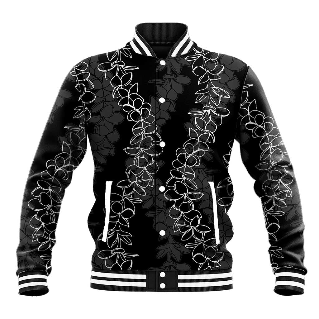 Hawaii Plumeria Lei Baseball Jacket Aloha Festive Vibe LT7 Unisex Black - Polynesian Pride